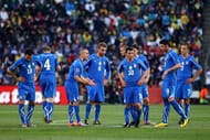JOHANNESBURG, SOUTH AFRICA - JUNE 24: Fabio Cannavaro captain of Italy encourages his dejected team mates following the first goal by Slovakia during the 2010 FIFA World Cup South Africa Group F match between Slovakia and Italy at Ellis Park Stadium on June 24, 2010 in Johannesburg, South Africa. (Photo by David Cannon/Getty Images)