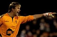 LONDON, ENGLAND - DECEMBER 17: Goalkeeper Jussi Jaaskelainen of Bolton gestures during the Barclays Premier League match between Fulham and Bolton Wanderers at Craven Cottage on December 17, 2011 in London, England. (Photo by Ian Walton/Getty Images)