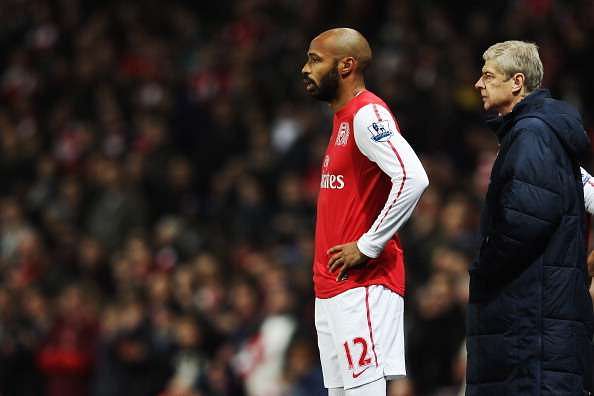 LONDON, ENGLAND - JANUARY 09:  Thierry Henry of Arsenal prepares to come on as a substitute during the FA Cup Third Round match between Arsenal and Leeds United at the Emirates Stadium on January 9, 2012 in London, England.  (Photo by Clive Mason/Getty Images)