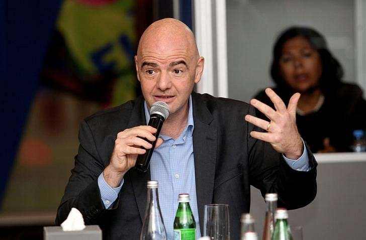 FIFA President Gianni Infantino gestures during a media roundtable in Doha, Qatar February 16, 2017. REUTERS/Naseem Zeitoon