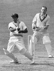 May 1952: Indian cricketer Ram Ramchand (Gulabrai Sipahimalani Ramchand) batting against Surrey at The Oval. (Photo by Central Press/Getty Images)
