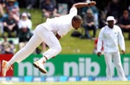 DUNEDIN, NEW ZEALAND - DECEMBER 03: Shannon Gabriel of the West Indies bowls during day one of the first test match between New Zealand and the West Indies at University Oval on December 3, 2013 in Dunedin, New Zealand. (Photo by Rob Jefferies/Getty Images)
