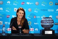 SYDNEY, AUSTRALIA - JANUARY 10: Tsvetana Pironkova of Bulgaria addresses the media at a press conference after winning the womens singles final against Angelique Kerber of Germany during day six of the Sydney International at Sydney Olympic Park Tennis Centre on January 10, 2014 in Sydney, Australia. (Photo by Brendon Thorne/Getty Images)