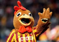 BRADFORD, ENGLAND - MARCH 07: Billy Bantam the Bradford City mascot greets the fans prior to kickoff during the FA Cup Quarter Final match between Bradford City and Reading at the Coral Windows Stadium, Valley Parade on March 7, 2015 in Bradford, England. (Photo by Laurence Griffiths/Getty Images)