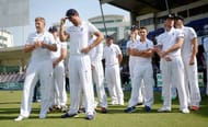 SHARJAH, UNITED ARAB EMIRATES - NOVEMBER 05: England captain Alastair Cook and his team watch the presentions after losing the 3rd Test between Pakistan and England at Sharjah Cricket Stadium on November 5, 2015 in Sharjah, United Arab Emirates. (Photo by Gareth Copley/Getty Images)