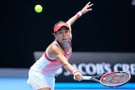 MELBOURNE, AUSTRALIA - JANUARY 27: Shuai Zhang of China plays a backhand in her quarter final match against Johanna Konta of Great Britain during day 10 of the 2016 Australian Open at Melbourne Park on January 27, 2016 in Melbourne, Australia. (Photo by Michael Dodge/Getty Images)