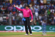 Umpire Richard Kettleborough calls a no-ball after Lendl Simmons was caught off the bowling of Ravichandran Ashwin 