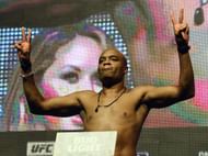LAS VEGAS, NV - JULY 08: Mixed martial artist Anderson Silva poses on the scale during his weigh-in for UFC 200 at T-Mobile Arena on July 8, 2016 in Las Vegas, Nevada. Silva will meet Daniel Cormier in a non-title light heavyweight bout on July 9 at T-Mobile Arena. Silva replaces Jon Jones who was pulled from a light heavyweight title fight against Cormier due to a potential violation of the UFC's anti-doping policy. (Photo by Ethan Miller/Getty Images)