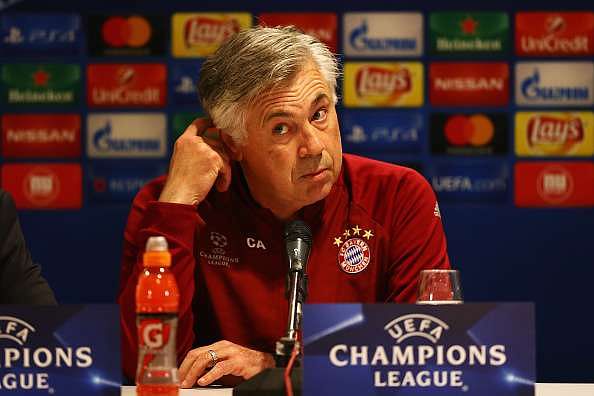 EINDHOVEN, NETHERLANDS - OCTOBER 31:  Bayern Munich manager / Head Coach, Manager Carlo Ancelotti speaks to the media during the Bayern Muenchen Press Conference held at Philips Stadium on October 31, 2016 in Eindhoven, Netherlands. PSV will play Bayern Muenchen in their UEFA Champions League Group D match on the 1st of November in Eindhoven.  (Photo by Dean Mouhtaropoulos/Getty Images)