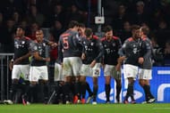 EINDHOVEN, NETHERLANDS - NOVEMBER 01: Robert Lewandowski of Bayern Muenchen (obsure) celebrates scoring his sides second goal with his Bayern Munenchen team mates during the UEFA Champions League Group D match between PSV Eindhoven and FC Bayern Muenchen at Philips Stadion on November 1, 2016 in Eindhoven, Netherlands. (Photo by Dean Mouhtaropoulos/Getty Images)