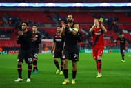 LONDON, ENGLAND - NOVEMBER 02: Bayer Leverkusen players celebrate victory during the UEFA Champions League Group E match between Tottenham Hotspur FC and Bayer 04 Leverkusen at Wembley Stadium on November 2, 2016 in London, England. (Photo by Ian Walton/Getty Images)