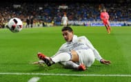 MADRID, SPAIN - NOVEMBER 30: James Rodriguez of Real Madrid tries to keep the ball in play during the Copa del Rey last of 32 match between Real Madrid and Cultural Leonesa at estadio Santiago Bernabeu on November 30, 2016 in Madrid, Spain. (Photo by Denis Doyle/Getty Images)