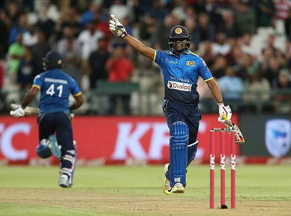 CAPE TOWN, SOUTH AFRICA  - JANUARY 25: Asela Gunaratne of Sri Lanka celebrates during the 3rd KFC T20 International between South Africa and Sri Lanka at PPC Newlands on January 25, 2017 in Cape Town, South Africa. (Photo by Carl Fourie/ Gallo Images)
