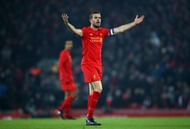 LIVERPOOL, ENGLAND - JANUARY 25: Jordan Henderson of Liverpool reacts during the EFL Cup Semi-Final Second Leg match between Liverpool and Southampton at Anfield on January 25, 2017 in Liverpool, England. (Photo by Julian Finney/Getty Images)
