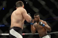 DENVER, CO - JANUARY 28: Andrei Arlovski of Belarus (black trunks) fights Francis Ngannou (white trunks) of Cameroon in the Heavyweight division during the UFC Fight Night at the Pepsi Center on January 28, 2017 in Denver, Colorado. (Photo by Matthew Stockman/Getty Images)