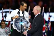 MELBOURNE, AUSTRALIA - JANUARY 29: Rafael Nadal of Spain is congratulated by Rod Laver after the Men's Final match against Roger Federer of Switzerland on day 14 of the 2017 Australian Open at Melbourne Park on January 29, 2017 in Melbourne, Australia. (Photo by Clive Brunskill/Getty Images)