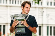 MELBOURNE, AUSTRALIA - JANUARY 30: Roger Federer of Switzerland poses with the Norman Brookes Challenge Cup after winning the 2017 Australian Open Men's Singles Final, on January 30, 2017 in Melbourne, Australia. (Photo by Daniel Pockett/Getty Images)