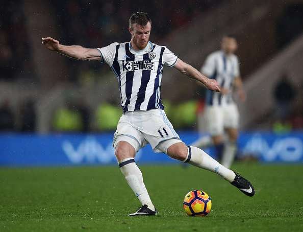 MIDDLESBROUGH, ENGLAND - JANUARY 31:  Chris Brunt of WBA shoots at goal during the Premier League match between Middlesbrough and West Bromwich Albion at Riverside Stadium on January 31, 2017 in Middlesbrough, England.  (Photo by Julian Finney/Getty Images)