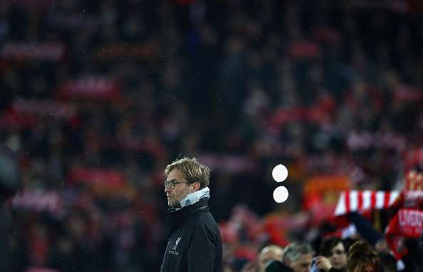 LIVERPOOL, ENGLAND - JANUARY 31:  Jurgen Klopp, Manager of Liverpool is seen shortly before kick off during the Premier League match between Liverpool and Chelsea at Anfield on January 31, 2017 in Liverpool, England.  (Photo by Clive Mason/Getty Images)
