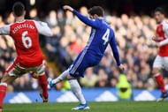 LONDON, ENGLAND - FEBRUARY 04: Cesc Fabregas of Chelsea scores his team's third goal during the Premier League match between Chelsea and Arsenal at Stamford Bridge on February 4, 2017 in London, England. (Photo by Mike Hewitt/Getty Images)