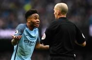 MANCHESTER, ENGLAND - FEBRUARY 05: Mike Dean shows Raheem Sterling of Manchester City a yellow card during the Premier League match between Manchester City and Swansea City at Etihad Stadium on February 5, 2017 in Manchester, England. (Photo by Stu Forster/Getty Images)