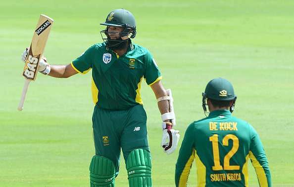 PRETORIA, SOUTH AFRICA - FEBRUARY 10: Hashim Amla of the Proteas celebrates his 50 runs during the 5th ODI between South Africa and Sri Lanka at SuperSport Park on February 10, 2017 in Pretoria, South Africa. (Photo by Lee Warren/Gallo Images/Getty Images)