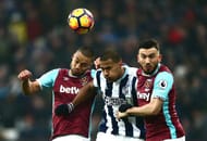 STRATFORD, ENGLAND - FEBRUARY 11: Jose Salomon Rondon (C) of West Bromwich Albion competes against Winston Reid (L) and Robert Snodgrass (R) of West Ham United during the Premier League match between West Ham United and West Bromwich Albion at London Stadium on February 11, 2017 in Stratford, England. (Photo by Jordan Mansfield/Getty Images)