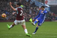 BURNLEY, ENGLAND - FEBRUARY 12: Cesc Fabregas of Chelsea shoots at goal during the Premier League match between Burnley and Chelsea at Turf Moor on February 12, 2017 in Burnley, England. (Photo by Mike Hewitt/Getty Images)