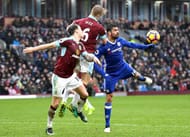 BURNLEY, ENGLAND - FEBRUARY 12: Diego Costa of Chelsea tangles with Ben Mee of Burnley during the Premier League match between Burnley and Chelsea at Turf Moor on February 12, 2017 in Burnley, England. (Photo by Mike Hewitt/Getty Images)