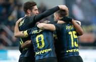 MILAN, ITALY - FEBRUARY 12: Antonio Candreva of FC Internazionale Milano celebrates his goal with his team-mates during the Serie A match between FC Internazionale and Empoli FC at Stadio Giuseppe Meazza on February 12, 2017 in Milan, Italy. (Photo by Emilio Andreoli/Getty Images)