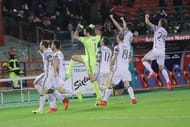 CAGLIARI, ITALY - FEBRUARY 12: The players of Juventus celebrates the winner during the Serie A match between Cagliari Calcio and Juventus FC at Stadio Sant'Elia on February 12, 2017 in Cagliari, Italy. (Photo by Enrico Locci/Getty Images)