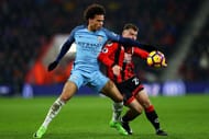 BOURNEMOUTH, ENGLAND - FEBRUARY 13: Leroy Sane of Manchester City battles for the ball with Ryan Fraser of Bournemouth during the Premier League match between AFC Bournemouth and Manchester City at Vitality Stadium on February 13, 2017 in Bournemouth, England. (Photo by Michael Steele/Getty Images)