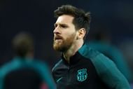 PARIS, FRANCE - FEBRUARY 14: Lionel Messi of Barcelona looks on during the warm-up before the UEFA Champions League Round of 16 first leg match between Paris Saint-Germain and FC Barcelona at Parc des Princes on February 14, 2017 in Paris, France. (Photo by Clive Rose/Getty Images)