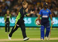 MELBOURNE, AUSTRALIA - FEBRUARY 17: Adam Zampa of Australia celebrates the wicket of Dilshan Munaweera of Sri Lanka during the first International Twenty20 match between Australia and Sri Lanka at Melbourne Cricket Ground on February 17, 2017 in Melbourne, Australia. (Photo by Michael Dodge/Getty Images)
