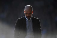 HUDDERSFIELD, ENGLAND - FEBRUARY 18: Josep Guardiola, Manager of Manchester City looks dejected during The Emirates FA Cup Fifth Round match between Huddersfield Town and Manchester City at John Smith's Stadium on February 18, 2017 in Huddersfield, England. (Photo by Gareth Copley/Getty Images)