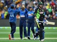 GEELONG, AUSTRALIA - FEBRUARY 19: Asela Gunaratne of Sri Lanka is congratulated by team mates after getting the wicket of Ben Dunk of Australia during the second International Twenty20 match between Australia and Sri Lanka at Simonds Stadium on February 19, 2017 in Geelong, Australia. (Photo by Quinn Rooney/Getty Images)