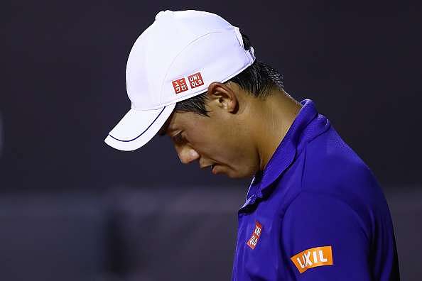RIO DE JANEIRO, BRAZIL - FEBRUARY 21: Kei Nishikori of Japan laments lost a point Thomaz Bellucci of Brazil during the ATP Rio Open 2017 at Jockey Club Brasileiro on February 21, 2017 in Rio de Janeiro, Brazil. (Photo by Buda Mendes/Getty Images)