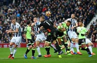 WEST BROMWICH, ENGLAND - FEBRUARY 25: Artur Boruc of AFC Bournemouth (R) attempts to punch the ball but misses which leads to West Bromwich Albion second goal during the Premier League match between West Bromwich Albion and AFC Bournemouth at The Hawthorns on February 25, 2017 in West Bromwich, England. (Photo by Alex Livesey/Getty Images)