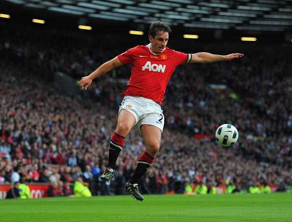 MANCHESTER, ENGLAND - MAY 24: Gary Neville of Manchester United in action during the Gary Neville Testimonial Match between Manchester United and Juventus at Old Trafford on May 24, 2011 in Manchester, England.  (Photo by Michael Regan/Getty Images)