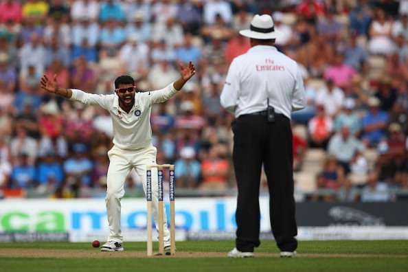 SOUTHAMPTON, ENGLAND - JULY 27:  Ravindra Jadeja of India appeals to umpire Marais Erasmus during day one of the 3rd Investec Test match between England and India at the Ageas Bowl on July 27, 2014 in Southampton, England.  (Photo by Michael Steele/Getty Images)