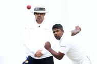 WELLINGTON, NEW ZEALAND - JANUARY 05: Rangana Herath of Sri Lanka bowls during day three of the Second Test match between New Zealand and Sri Lanka at Basin Reserve on January 5, 2015 in Wellington, New Zealand. (Photo by Hagen Hopkins/Getty Images)