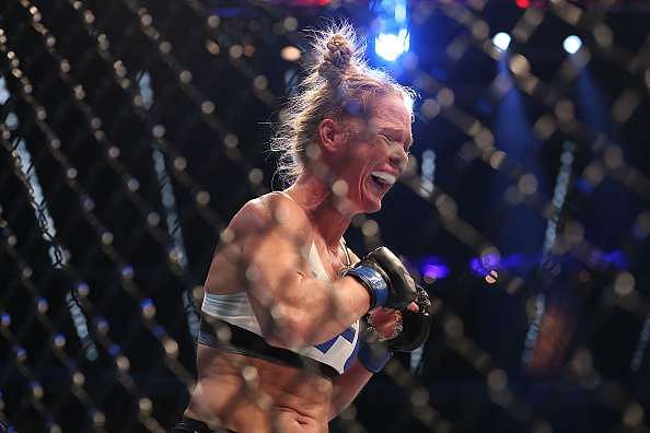 MELBOURNE, AUSTRALIA - NOVEMBER 15:  Holly Holm of the United States celebrates victory over Ronda Rousey of the United States in their UFC women&#039;s bantamweight championship bout during the UFC 193 event at Etihad Stadium on November 15, 2015 in Melbourne, Australia.  (Photo by Quinn Rooney/Getty Images)