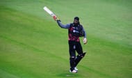TAUNTON, UNITED KINGDOM - JUNE 19: Chris Gayle of Somerset salutes the crowd after being dismissed during the Natwest T20 Blast match between Somerset and Hampshire at The Cooper Associates County Ground on June 19, 2016 in Somerset, United Kingdom. (Photo by Harry Trump/Getty Images)