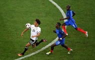 MARSEILLE, FRANCE - JULY 07: Leroy Sane of Germany controls the ball under pressure from Paul Pogba and N'Golo Kante of France during the UEFA EURO semi final match between Germany and France at Stade Velodrome on July 7, 2016 in Marseille, France. (Photo by Laurence Griffiths/Getty Images)