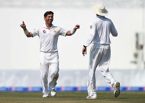 ABU DHABI, UNITED ARAB EMIRATES - OCTOBER 25:  Yasir Shah of Pakistan celebrates taking the wicket of Miguel Cummins of West Indies during Day Five of the Second Test between Pakistan and West Indies at Zayed Cricket Stadium on October 25, 2016 in Abu Dhabi, United Arab Emirates.  (Photo by Tom Dulat/Getty Images)