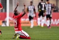 BELO HORIZONTE, BRAZIL - NOVEMBER 2: Fabinho #17 of Internacional celebrates a scored goal against Atletico MG during a match between Atletico MG and Internacional as part of Copa do Brasil Semi-Finals 2016 at Independencia stadium on November 2, 2016 in Belo Horizonte, Brazil. (Photo by Pedro Vilela/Getty Images)
