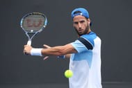 MELBOURNE, AUSTRALIA - JANUARY 17: Feliciano Lopez of Spain plays a backhand in his first round match against Fabio Foginni of Italy on day two of the 2017 Australian Open at Melbourne Park on January 17, 2017 in Melbourne, Australia. (Photo by Pat Scala/Getty Images)