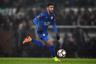 DERBY, ENGLAND - JANUARY 27: Riyad Mahrez of Leicester City in action during The Emirates FA Cup Fourth Round match between Derby County and Leicester City at iPro Stadium on January 27, 2017 in Derby, England. (Photo by Laurence Griffiths/Getty Images)