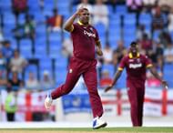 ST JOHNS, ANTIGUA - MARCH 03: Shannon Gabriel of the West Indies celebrates dismissing Joe Root of England during the first One Day International between the West Indies and England at Sir Vivian Richards Cricket Ground on March 3, 2017 in St Johns, Antigua. (Photo by Gareth Copley/Getty Images)