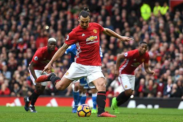 MANCHESTER, ENGLAND - MARCH 04:  Zlatan Ibrahimovic of Manchester United takes a penalty but it is later saved by Artur Boruc of AFC Bournemouth (not pictured) during the Premier League match between Manchester United and AFC Bournemouth at Old Trafford on March 4, 2017 in Manchester, England.  (Photo by Shaun Botterill/Getty Images)